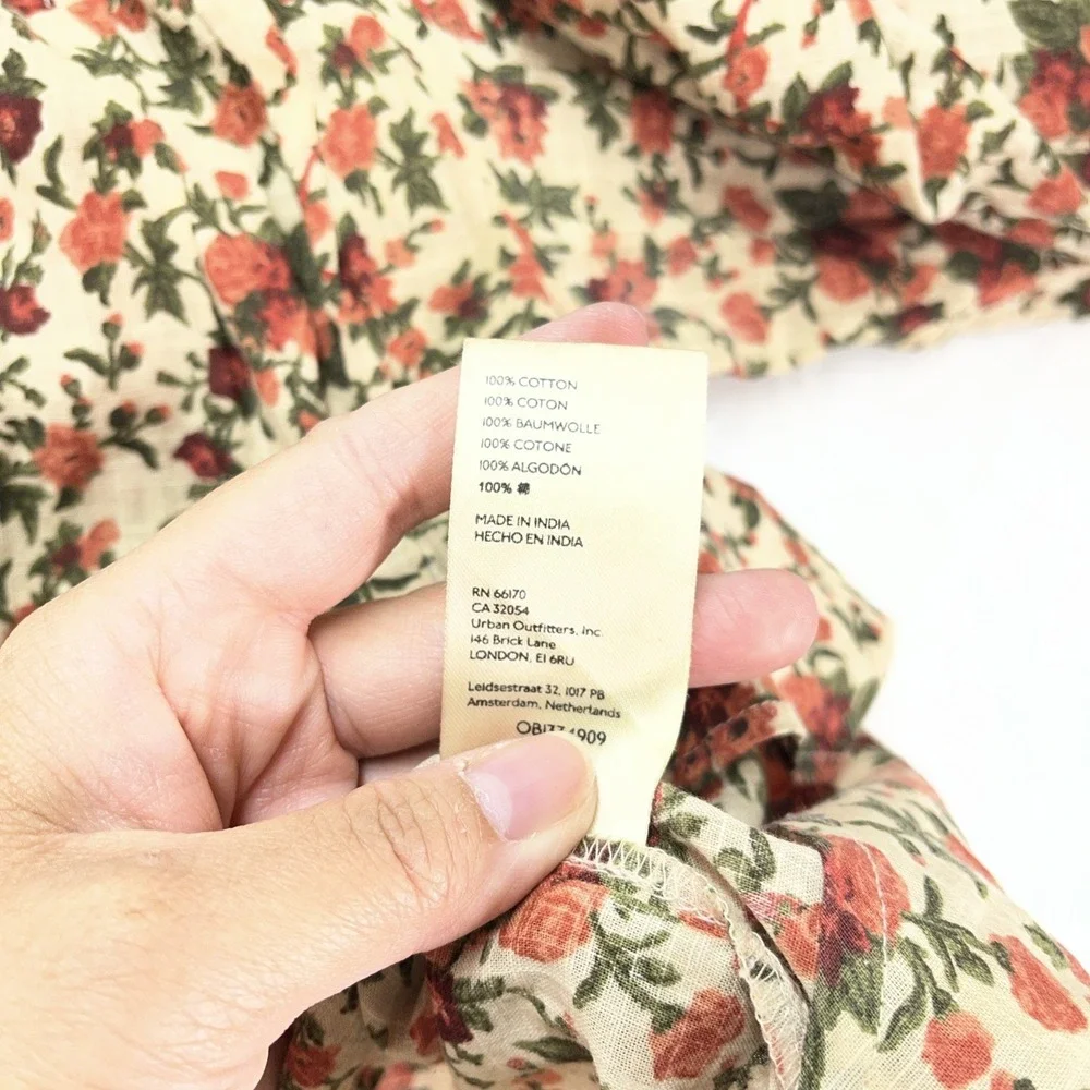 Free People Puff Sleeve Button Front‎ Blouse Womens Medium Floral Cottagecore